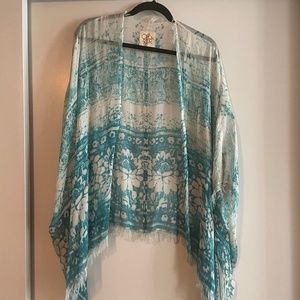 Chaser womens silk cover up open cardigan M / L bohemian festival